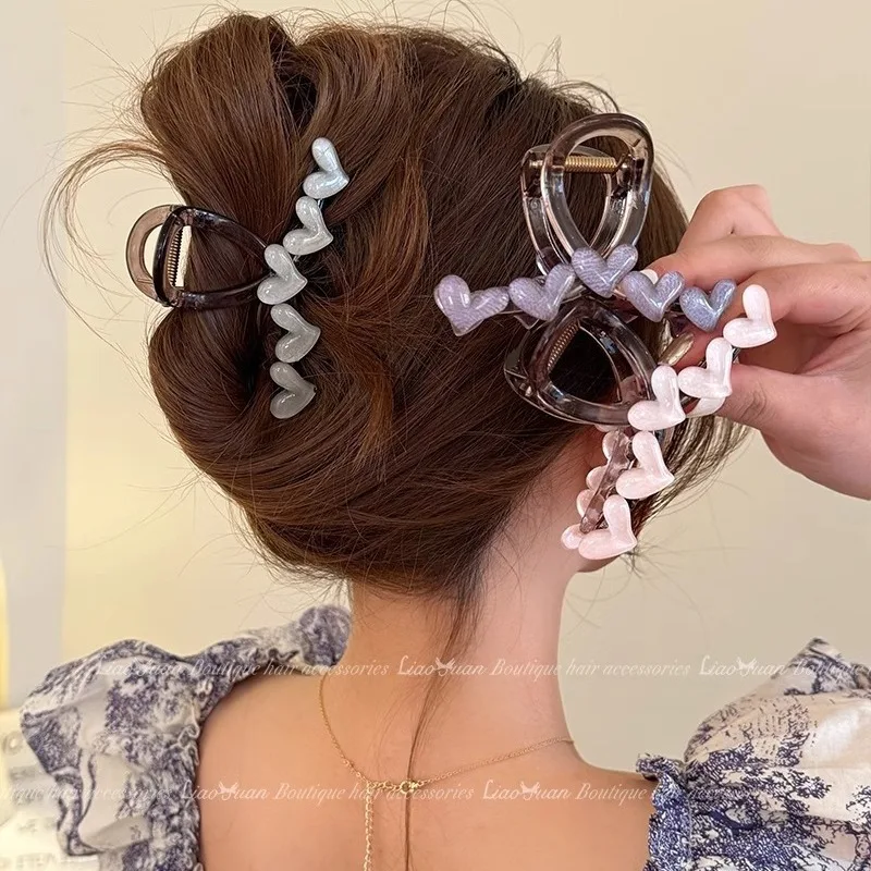 Kleurrijke Liefde Hart Acryl Haarklauw Mode Lieve Schattige Cartoon Haarspeld Voor Vrouwen Meisjes Haar Clips Haaraccessoires