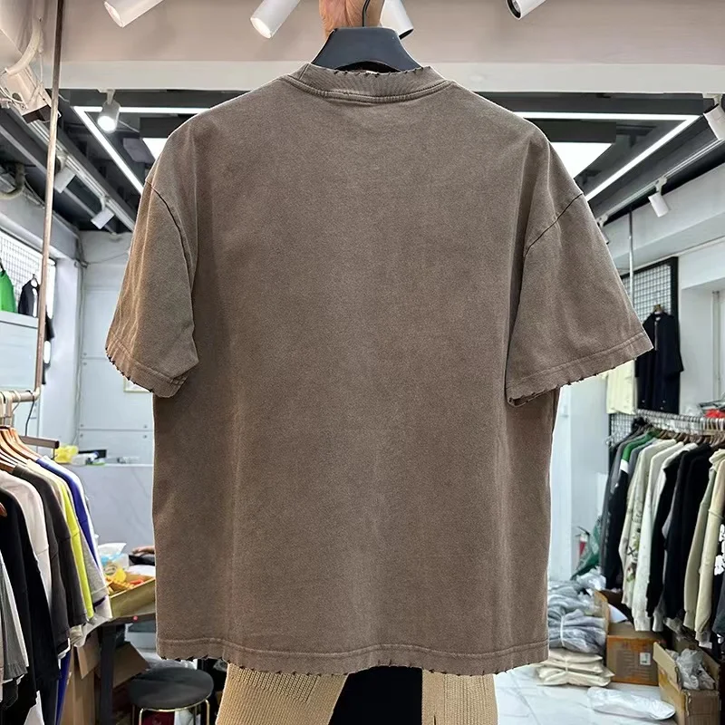 2044ss Summer Men T Shirts Women Unisex Streetwear Tee Retro Casual Cotton Embroidered T shirt Tee Gray