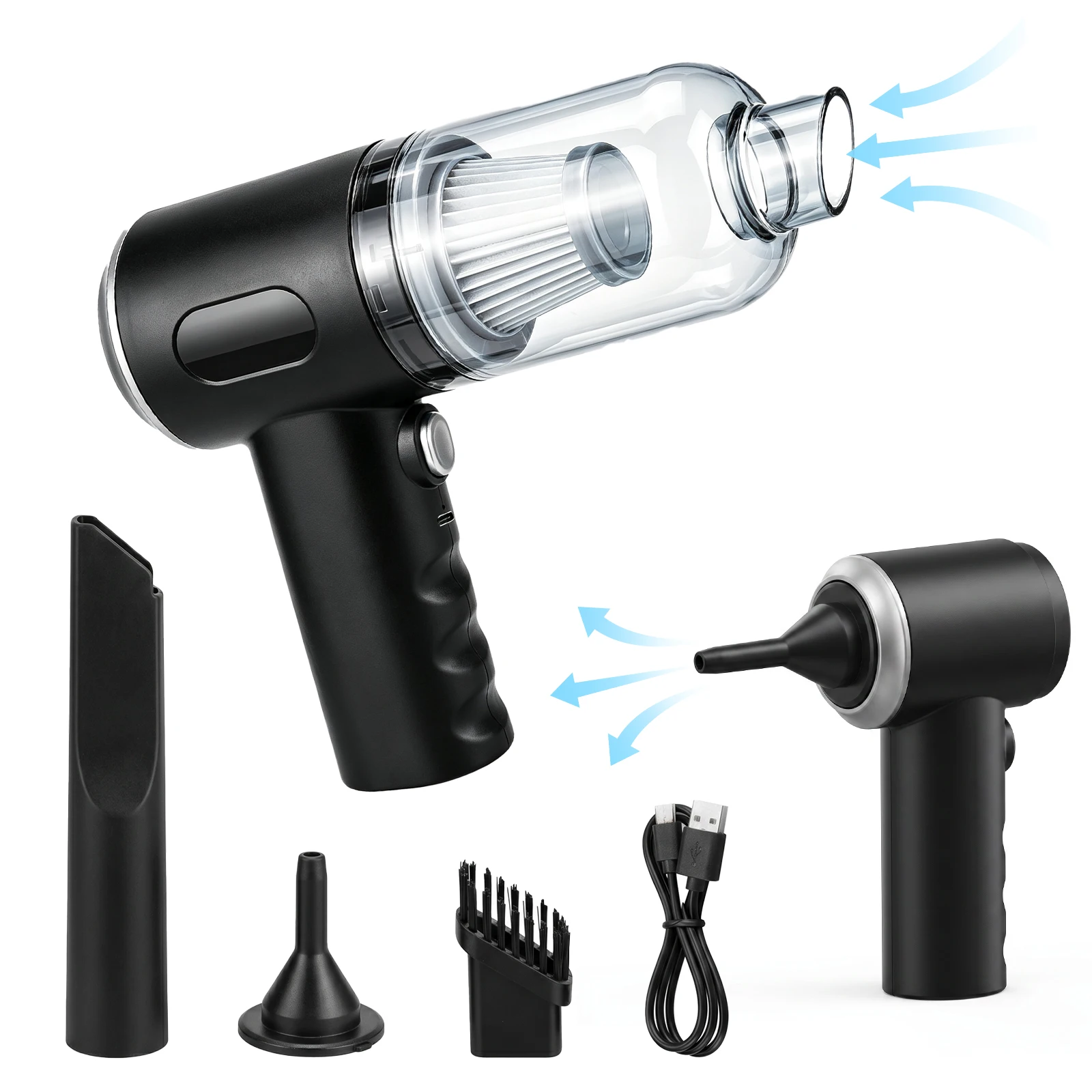 3 in 1 Cordless Car Vacuum 2500PA Suction Blower Inflator Type-C Rechargeable Portable Vacuum for Car Home Keyboard Cleaning