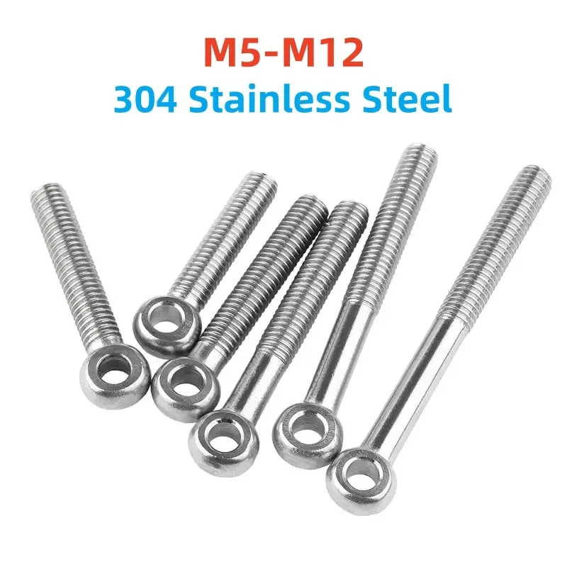 2pcs/1pcs M5 M6 M8 M10 M12 304 Stainless Steel Ring Link Bolt Fisheye Eye Slip Hole Screw Length：20-150mm