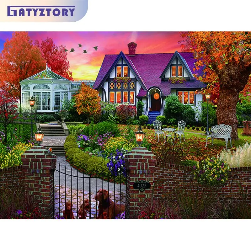 

GATYZTORY Diy Diamond Painting With Frame Countryside Wooden House Mosaic Embroidery Home Decors Cross Stitch Gift For Adults