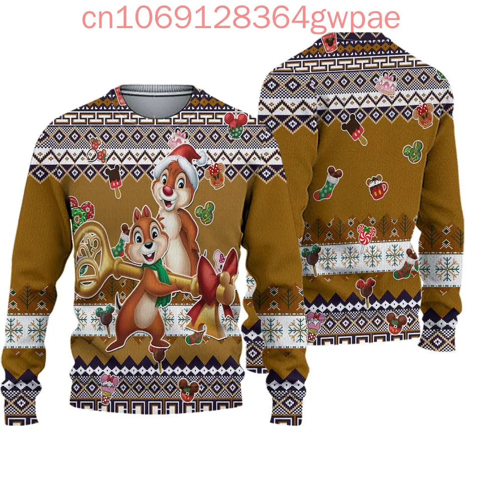 Disney-Pull de dessin animé imprimé 3D pour hommes et femmes, pull de Noël, décontracté, Chip and Dale