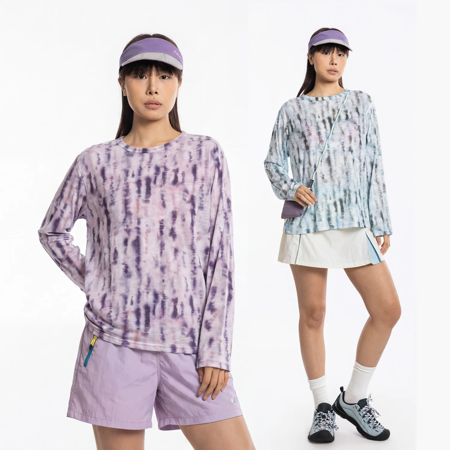 Women Outdoor Hiking Lightweight Loose Casual Long Sleeve Tie Dye Overalls T-shirt Sweet Girl Streetwear Y2k T Shirts Tops