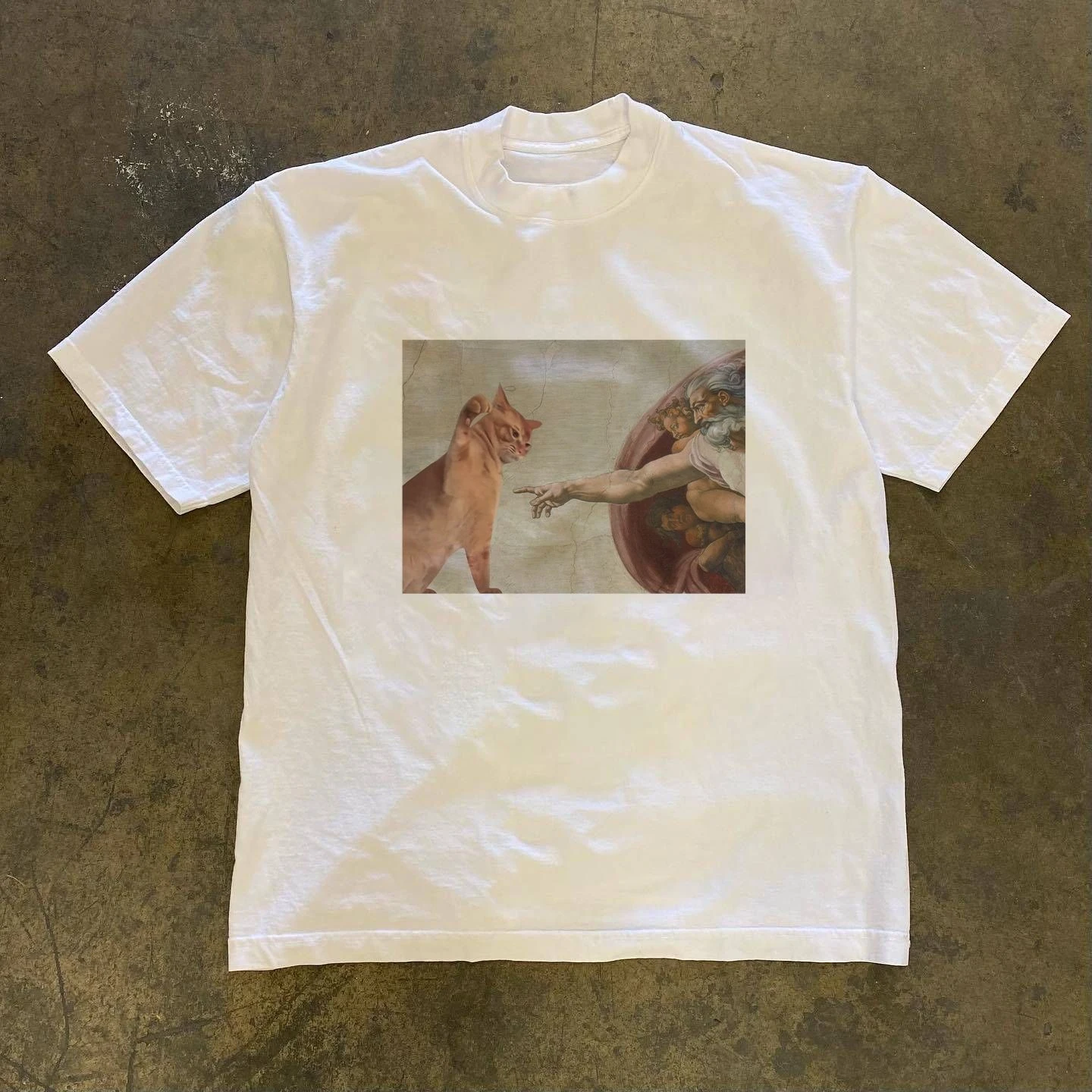 Fashion Vintage Famous Painting Parody Funny Cat Art Graphic T‑Shirt Men Women Short Sleeve Casual Streetwear Daily Top