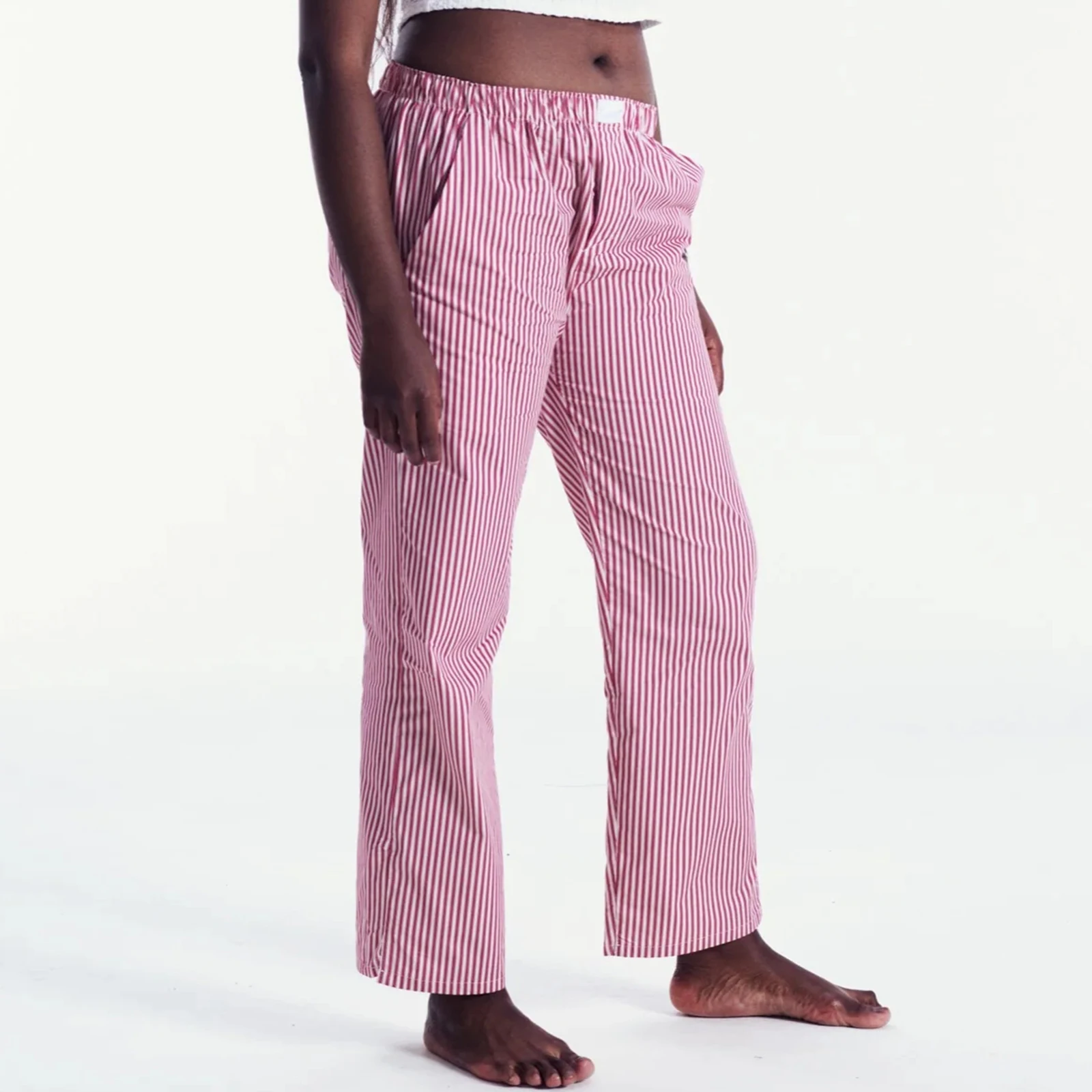 Pantalones con estampado de rayas verticales para mujer, pantalón informal holgado de cintura elástica con bolsillos para uso diario, novedad de
