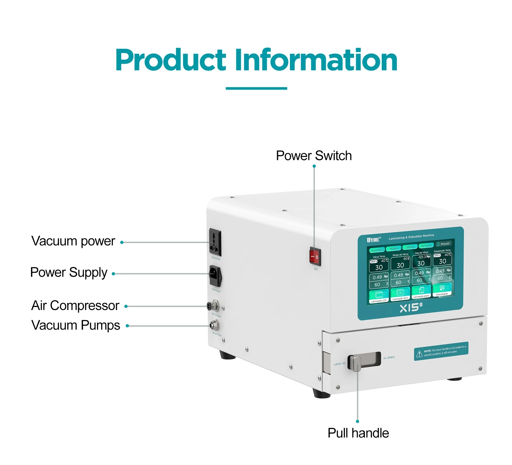 

X15S 15 Inch LCD Screen Laminator Machine 1000W Vacuum OCA Press for Phone Tablet Repair 235x320mm Work Area