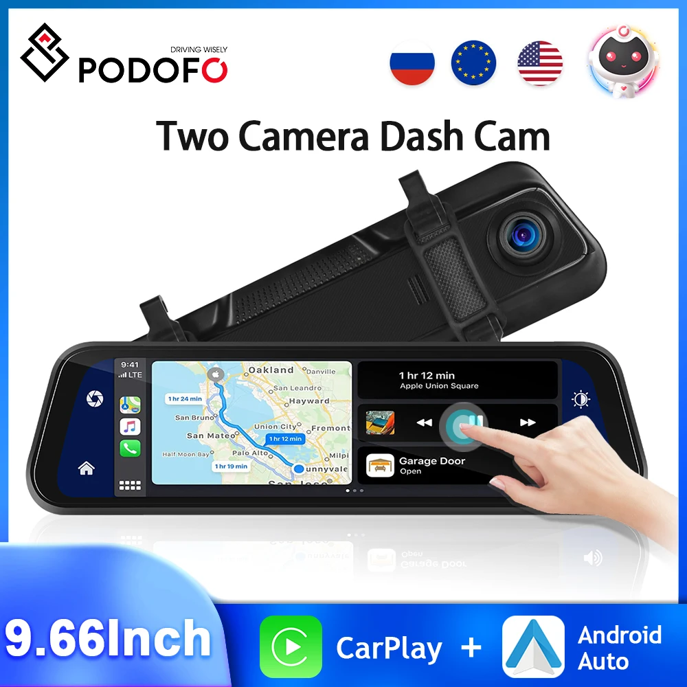 

Podofo Dash Cam Car Mirror DVR Dual Lens Camera Touch Screen Drive Recorder Stream Media Rearview Camera Night Vision AI Voice