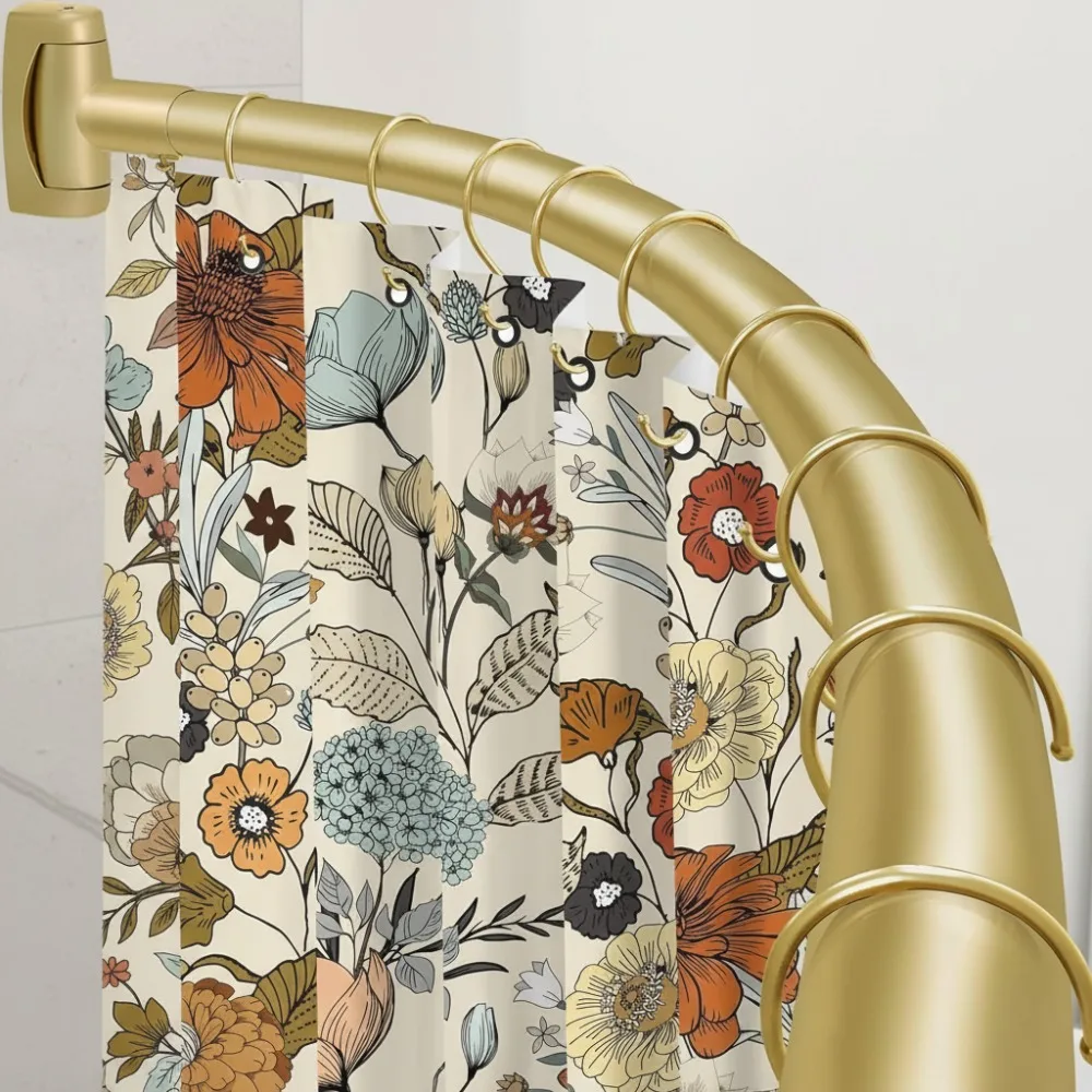 

Gold Curved Shower Rod 35-82 Inch Adjustable Rustproof Bathroom Expandable Extra Space Non-Slip