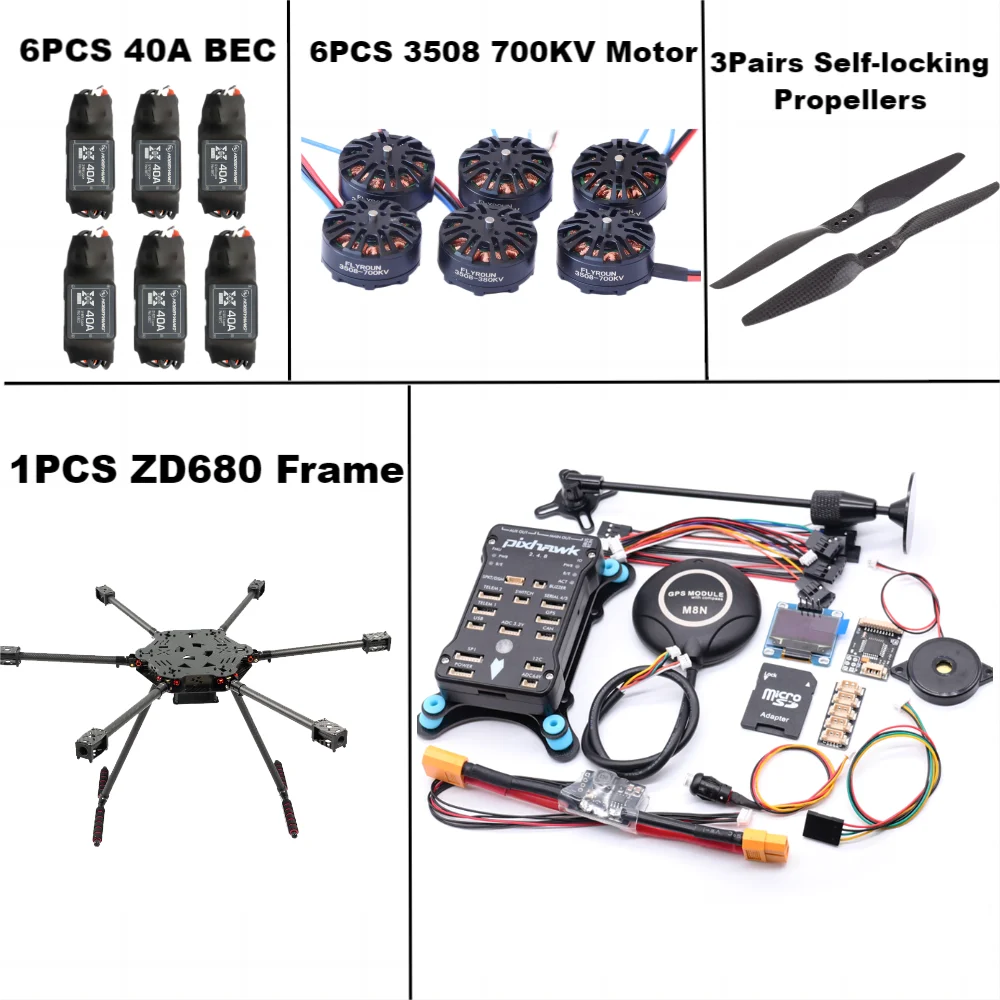 ZD680 PIXHAWK 2.4.8 Kit de cadre d'hexacopter à bras pliable hexa-rotor entièrement en Fiber de carbone pour copter avec train d'atterrissage inflodable