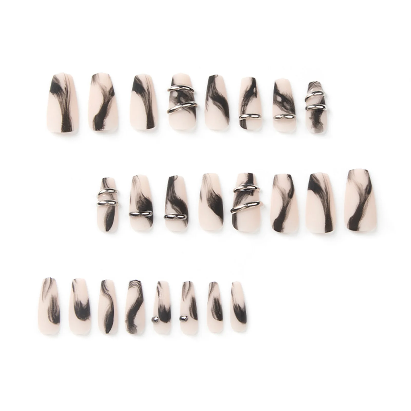 24pcs Frosted Press-on Nail Nude Color Black Vague Dying Artificial Nail for Hand Decoration Nail Art