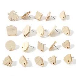 10PCs Fraxinus Wood Ear Post Stud Earrings Heart Geometric Leaf Creamy-White Stud Earring For Women Diy Jewelry Accessories Gift