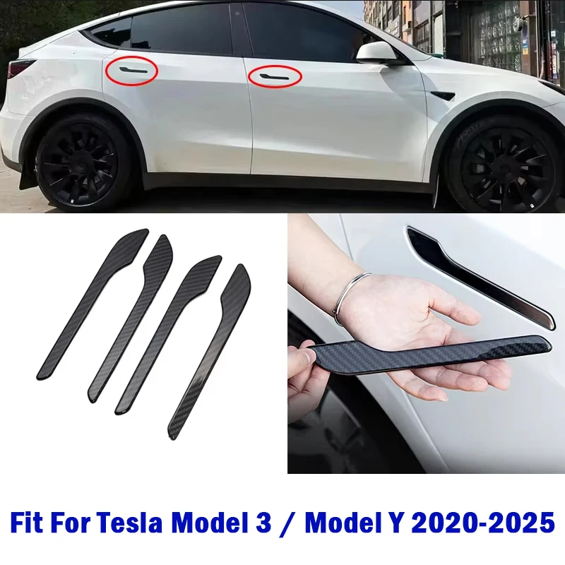 

4Pcs/Set Car Door Handle Trim Stickers For Tesla Model 3 / Model Y 2020-2025 Door Protector Wrap Cover Automobile Accessories
