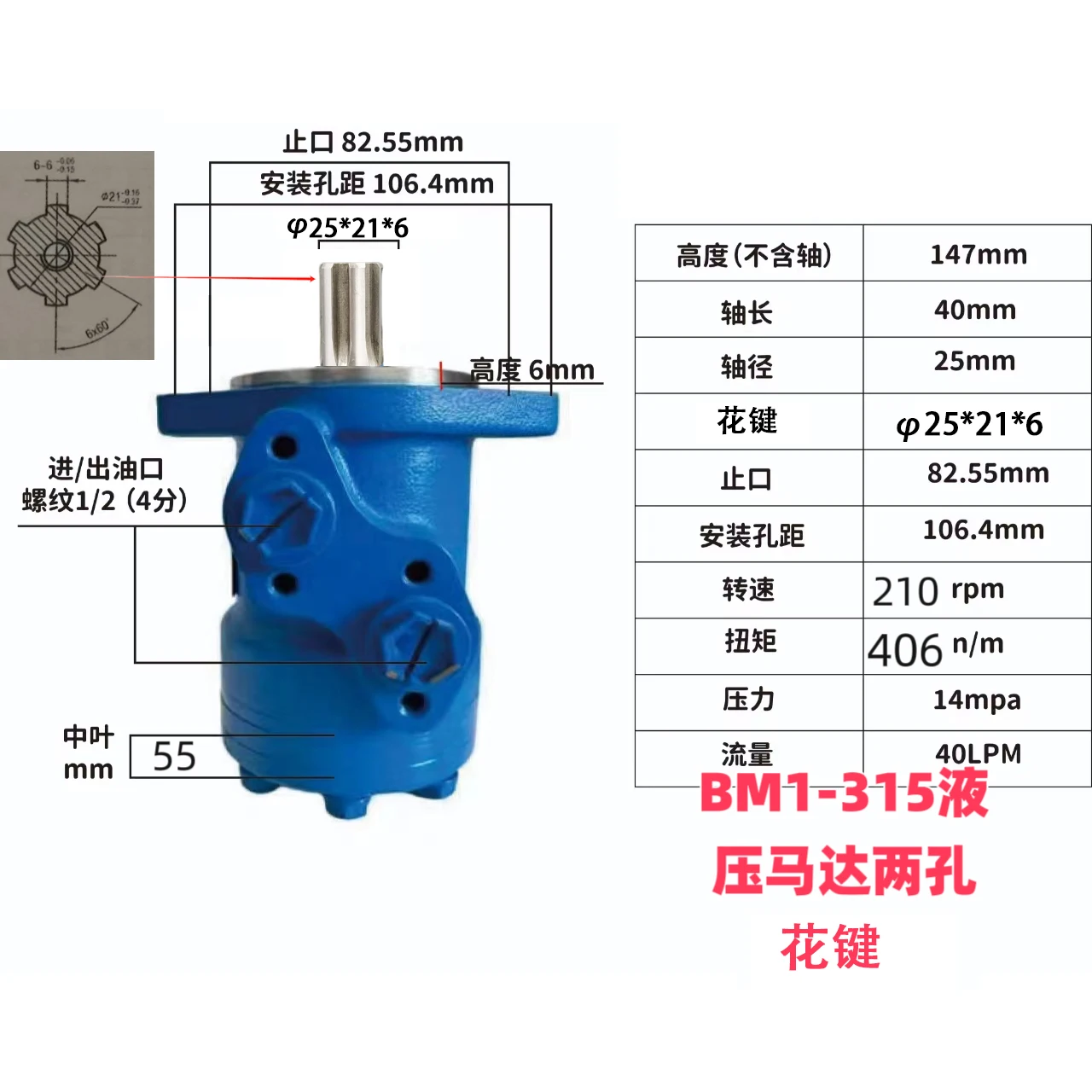 BM1-200/BMP-200/OMP-200/SMP-200 Spline Cycloid Hydraulikmotor