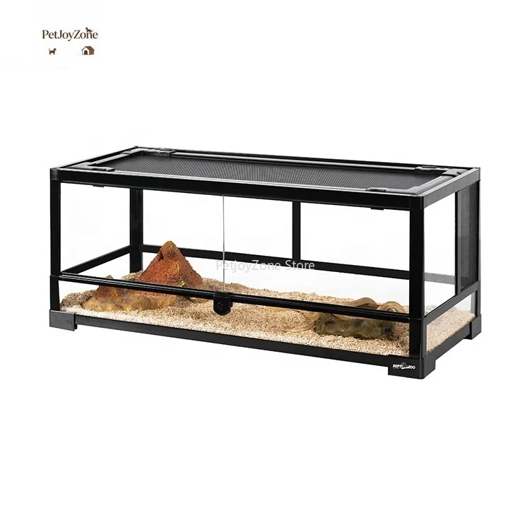 

PetJoyZone 18.5 Gal 70 L Black Retractable Glass Screen Terrarium With Swing Doors For Chameleon And Gecko Reptiles