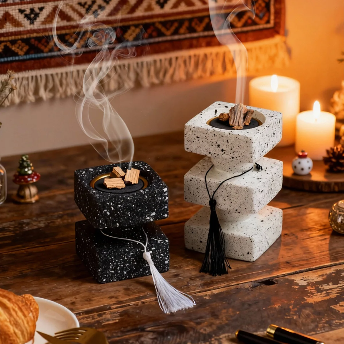 Cross-border resin tassel square layer aromatherapy burner Middle East Arabic festival handheld incense decoration handicraft