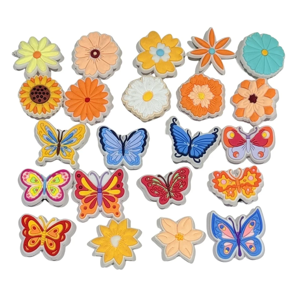 

22 шт., кавайные цветы, бабочки, подвески для обуви из ПВХ, аксессуары, детская обувь, украшения на пуговицах для браслетов «сделай сам», подарок для праздничной вечеринки