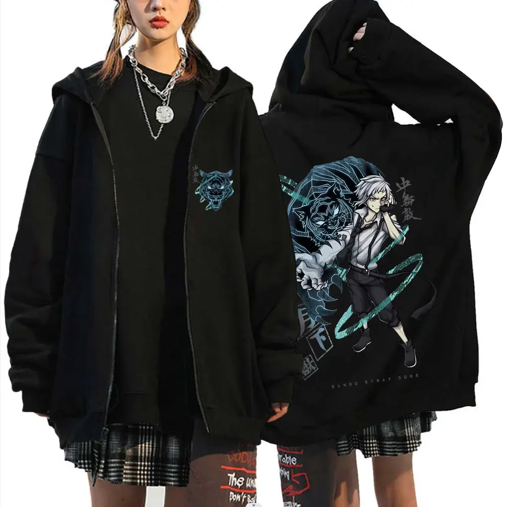 

Anime Bungo Stray Dogs Nakajima Atsushi Merch Zipper Hoodie Men Casual Vintage Zip Up Jacket Cosplay Unisex Zip Up Sweatshirt