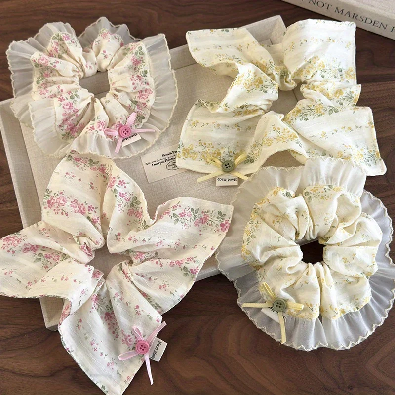 Delicado lazo floral de estilo coreano con lazo académico, lazo para el pelo, accesorio para el cabello fresco versátil de inspiración francesa