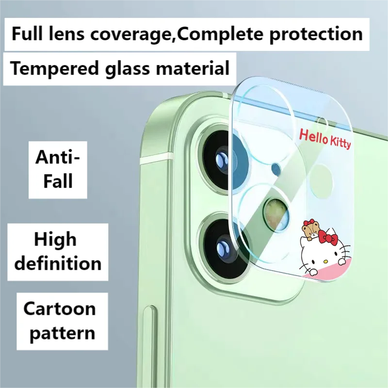 Camera Lens Protector Glass Screen Protector for IPhone 11 Pro Max 12 14 Plus 13 Mini 15 Cartoon Sanrio Kitty Kuromi Full Cover