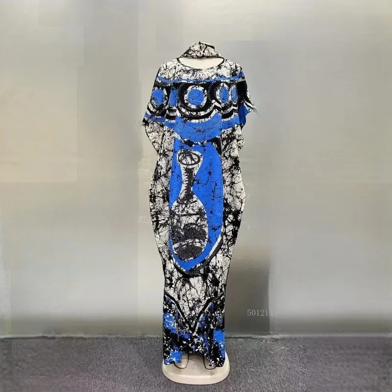 Abito da donna in cotone traspirante allentato etnico africano estivo stampato grande sciarpa abito alla moda 2025 design con diamanti caldi