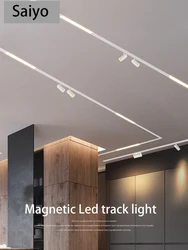 Saiyo Dimmable Magnetic LED Track Light Rails Zigbee Spotligh COB White Embedded Line Ceiling Lamp 48V Downlight Grille Flood
