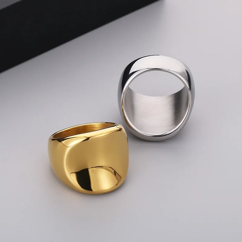 Hip Hop Exaggerated Large Ring For Men Women Gold Color Stainless Steel Curved Chunky Ring Polished Charm Trend Jewelry Gift