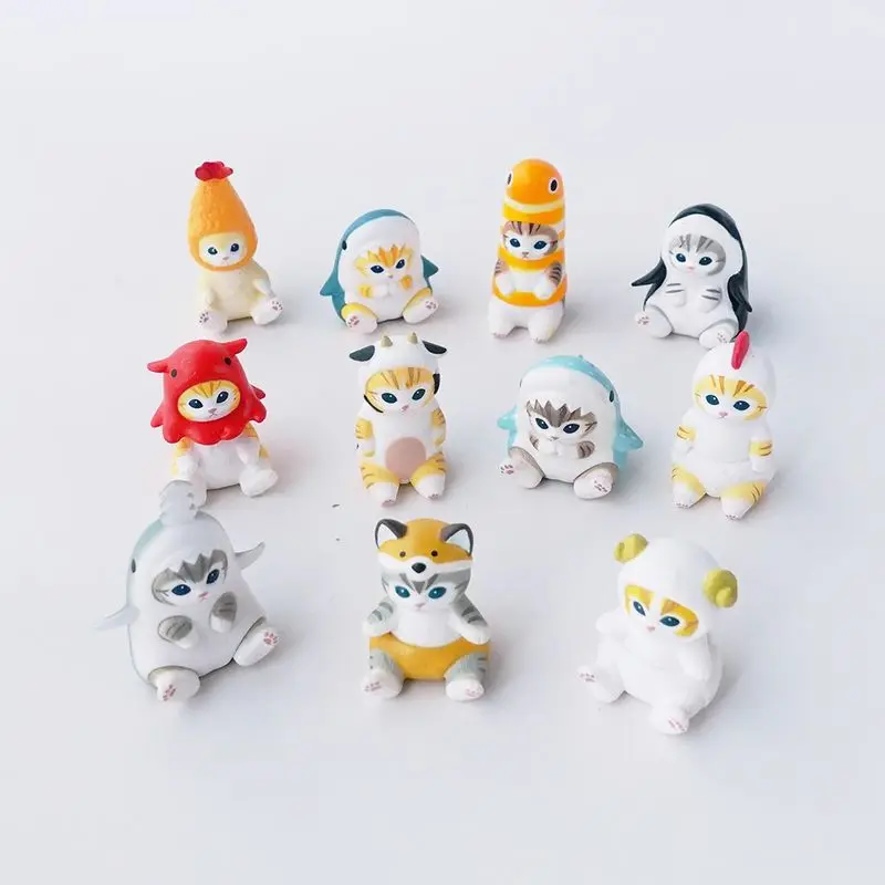 Mofusand Ebi Nyan Shark gato sentado animales marinos serie caja ciega gato Kawaii figura de acción juguete decoración de escritorio regalo sorpresa
