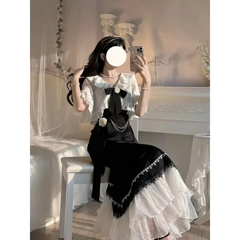 Prom Lolita Dress Cocktail New Lace Christmas Dress Woman Cheongsam Vintage Fairy Mermaid Black Dress Sweet Two-piece Party Top