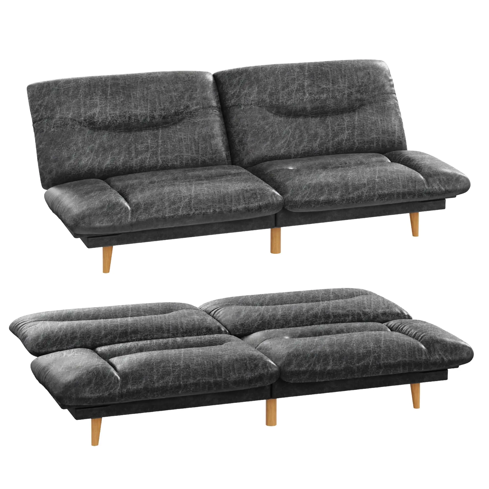 65'' Futon Sofa Bed, Modern Convertible Loveseat Futon Couch | Sleeper Sofa with Adjustable Backrest & Armrests
