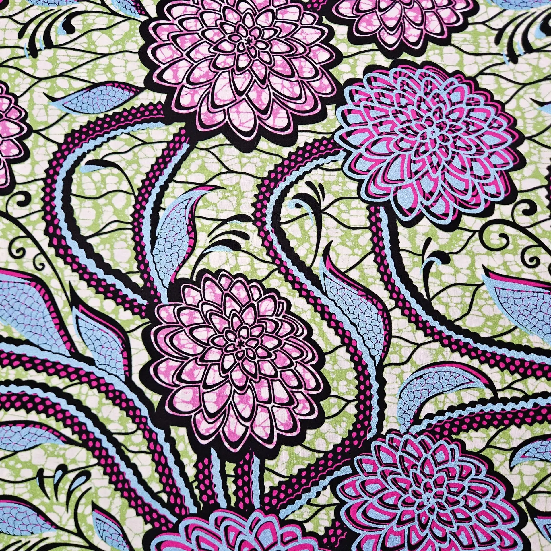 46Inch Wide 6Yards Long Floral Printed Cotton African Wax Fabric Blue Green Batik Fabric for DIY Sewing Dress Cushions R2895 view 6