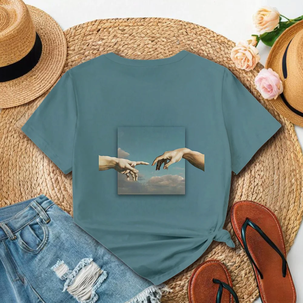 Blue Women's Handmade Art Design Casual T-shirt - Modern Art Style Summer Short Sleeve