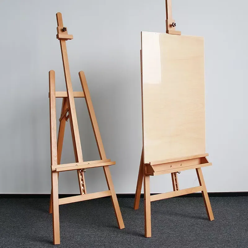 Beech forward solid wood lifting easel art sketch oil triangular back support drawer display stand folding telescopic
