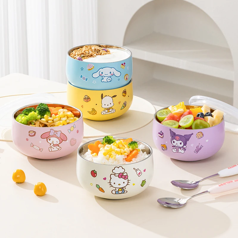For Sanrio Kuromi 5inch Rice Bowl Hello Kitty Cinnamoroll Bowls Stainless Steel Soup Bowls Complementary Food Tableware for Baby