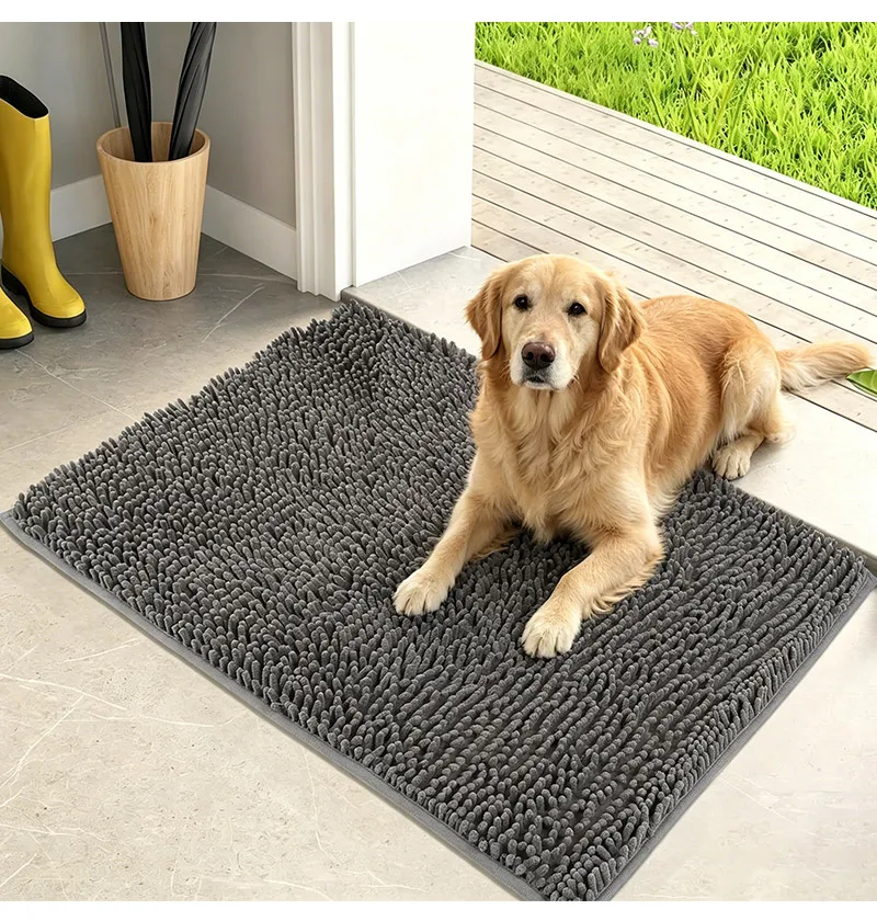 Superabsorbierende Hunde-Türmatte, Rutschfester Boden, Waschbarer Eingangsteppich, Hält Böden Sauber, Perfekt für Schmutzige Nasse Schuhe & Pfoten, Grau – Detail 5