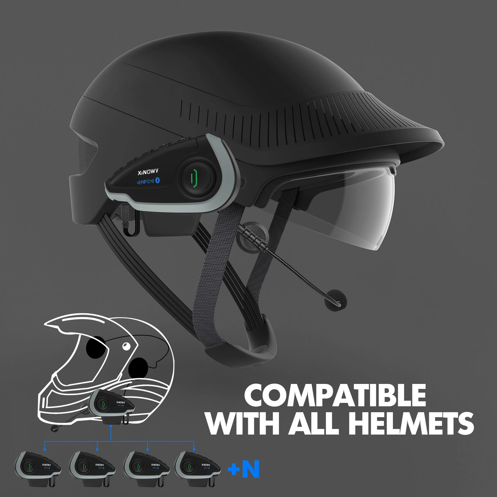 XINOWY V8 casco moto cuffie interfono Bluetooth 1200M per 5 piloti interfono telecomando Wireless Radio FM