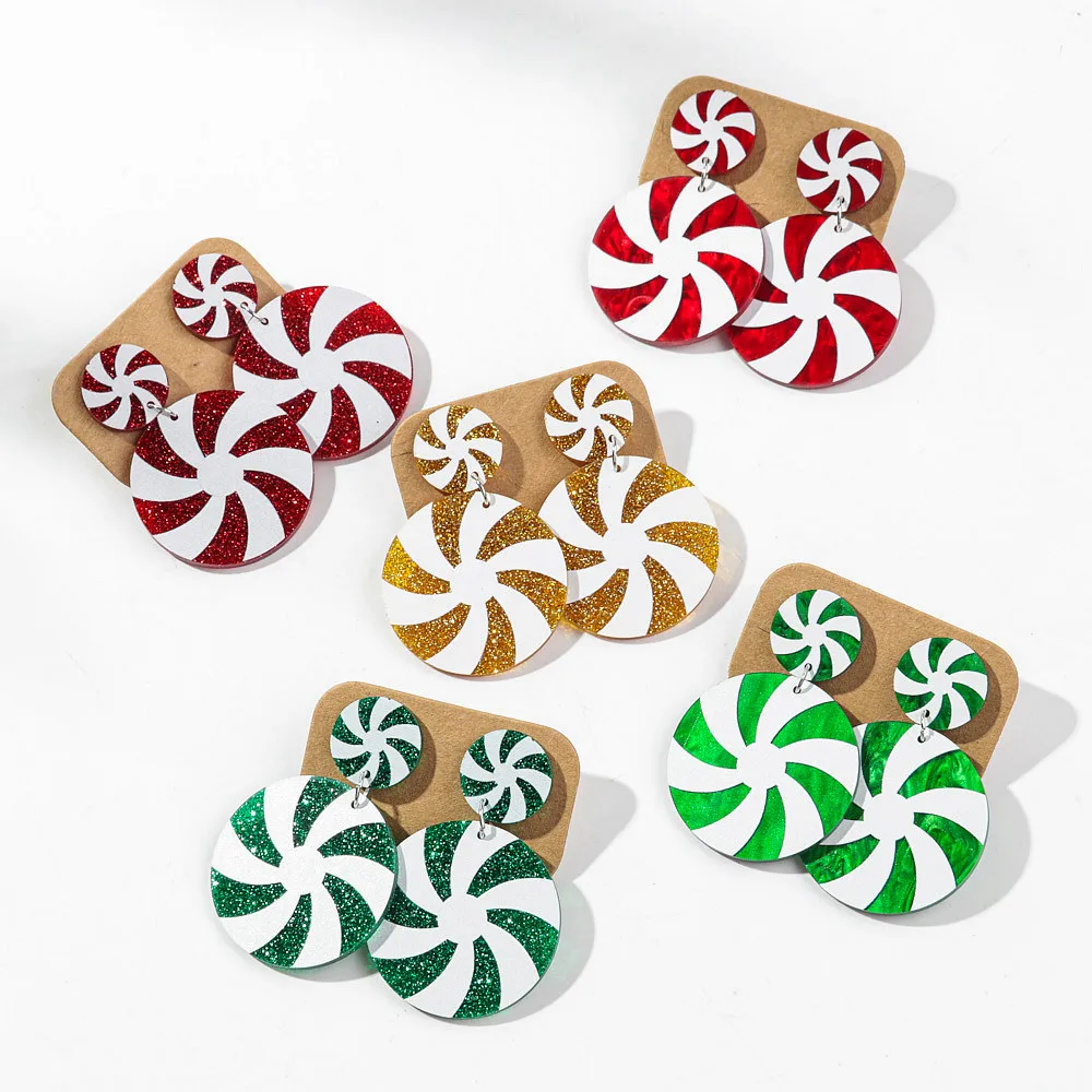 هدية عيد الميلاد بريق الكرة الاكريليك أقراط للنساء لطيف ملون عيد الميلاد الحلوى طاحونة استرخى القرط مجوهرات حفلة السنة الجديدة