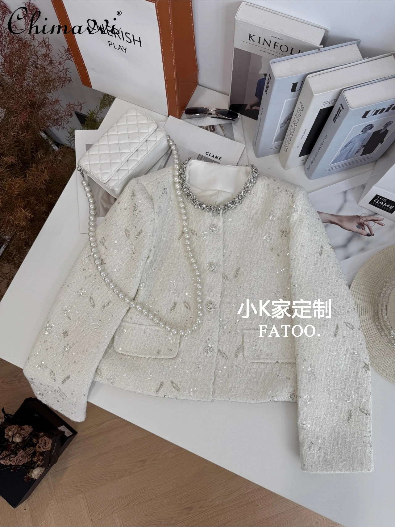 

Heavy Sequin Long Sleeve Short Jacket for Women 2025 Autumn Clothes New Fashion Elegant Slim-fit Tweed Ladies Coat Top