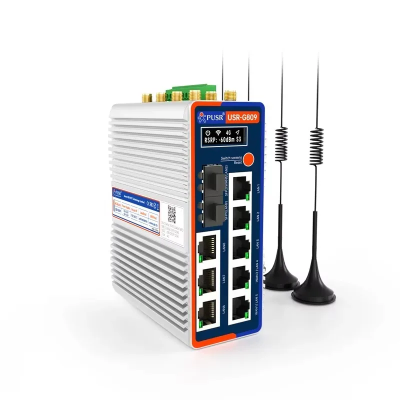 Gigabit Edge Router Qualcomm Dual-Band 4G WiFi6 Python OLED DIY Display Screen Industrial Cellular Router USR-G809s-G
