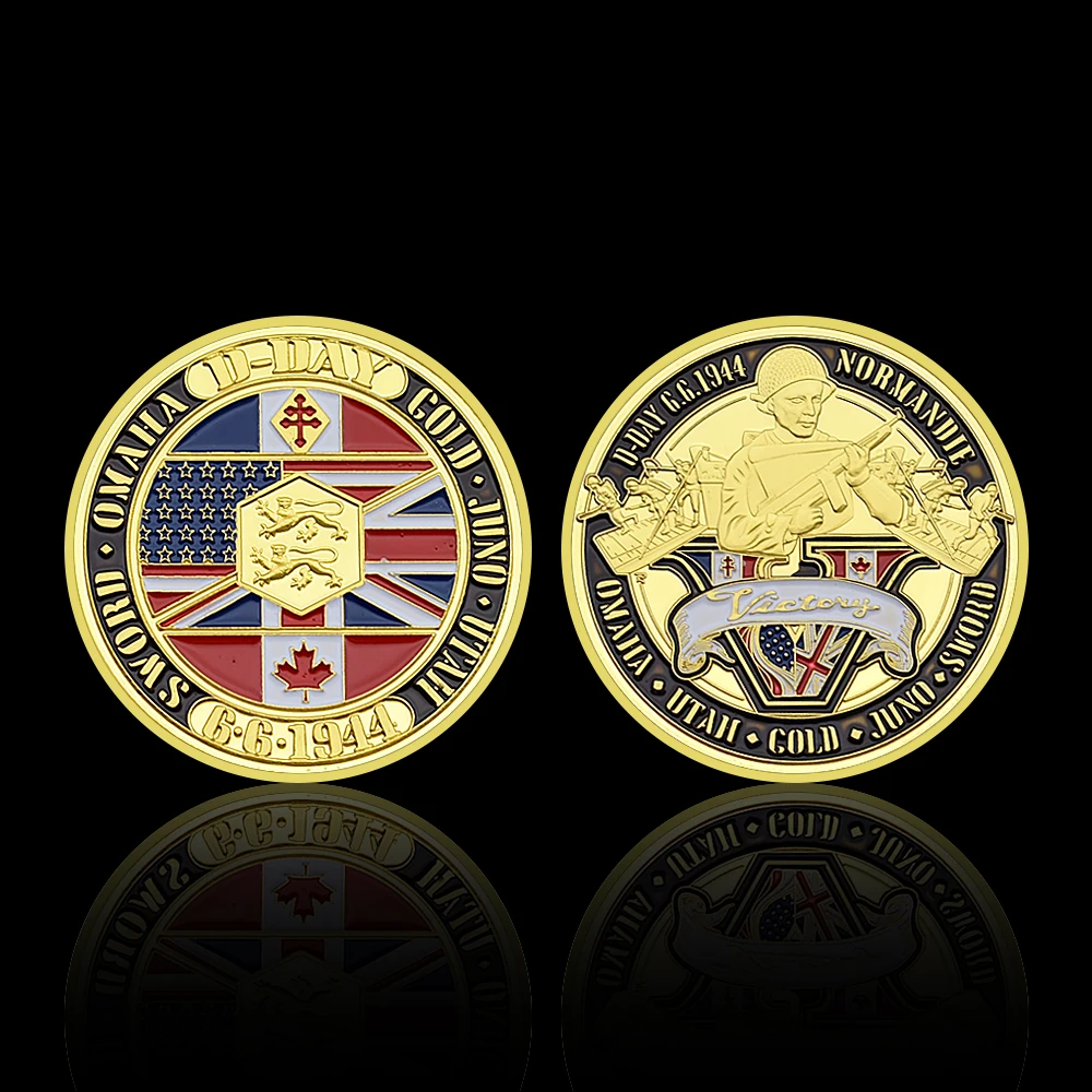 D-Day 6.6.1944 Commemorative Coin – Normandy Landing WWII Victory Token – Allied Forces Flags Gold Souvenir Gift