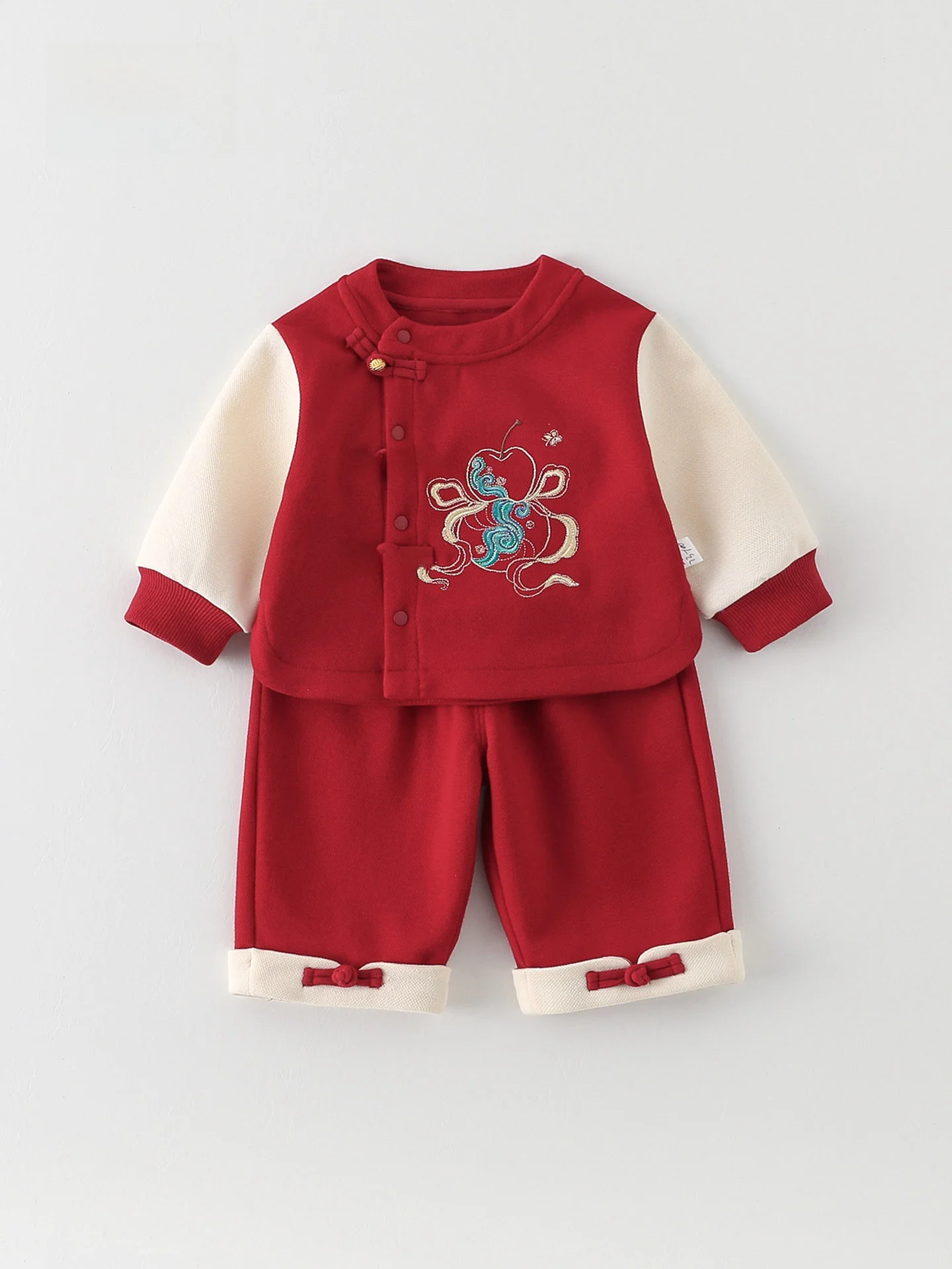 spring-outfit-baby-red-national-style-two-piece-set-one-year-old-birthday-clothes-celebratory-outfit-cotton-blend-polyester-f