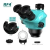 RF4 New Trinocular Microscope Head 7-50X Simul Focal Continuous Zoom Stereo Microscope WF10X/22mm Eyepiece Phone PCB Soldering 1