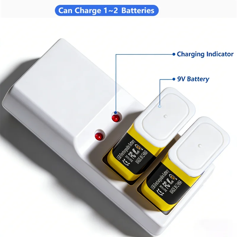 9V 6800mAh Rechargeable Battery with Charger Suitable for Multimeter, Smoke Alarm, Metal Detector, Microphone, Massager, Toy