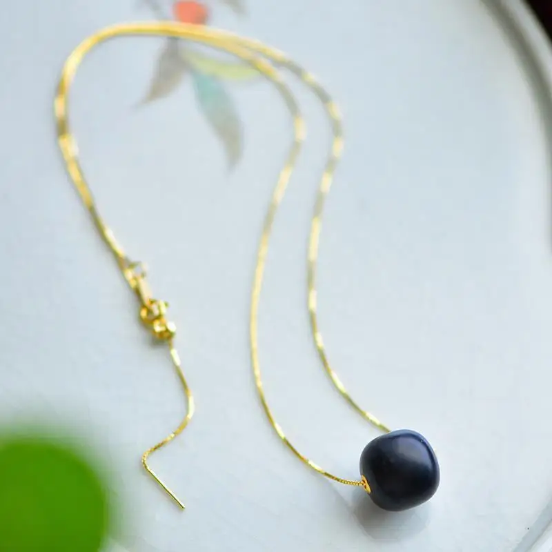 Classic minimalist black agate round beads pendant light luxury charms layered style necklaces for women party jewelry gift