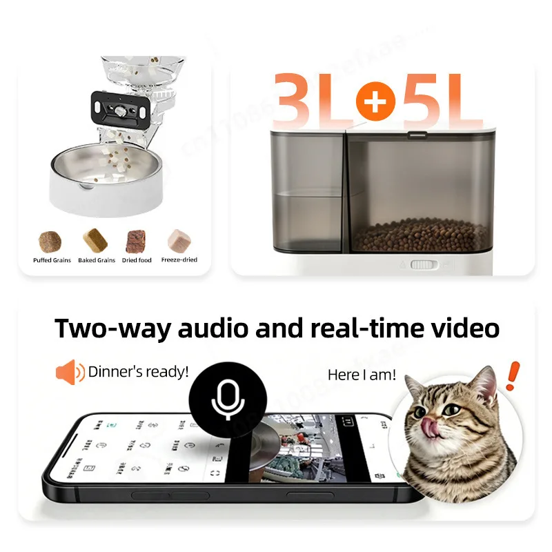 Automatic Cat Pet Feeder with Camera Smart Timed Food Dispenser and Water Fountain Combo for Indoor Cats Dogs