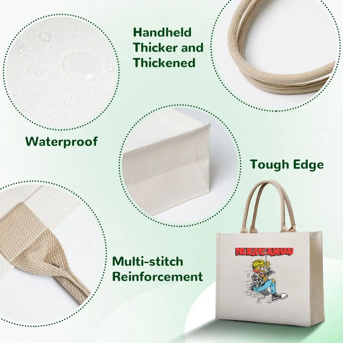 LE NBHD - تي شيرت كارتوني أساسي حمل حقيبة حمل حقائب رجالية قماشية حقيبة نسائية