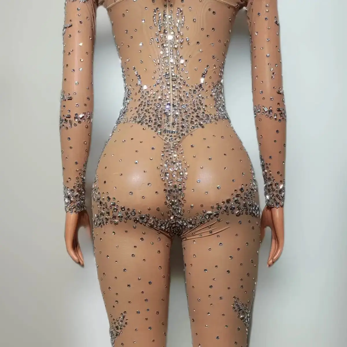 Luxury and Sexy Perspective Mesh Full Diamond jumpsuit Nightclub DJ Bar Female Singer Dance Team Stage Clothing Party Theme Show