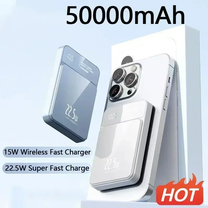 

50000mah Magnetic Power Bank 22.5W Qi Wireless Charger Powerbank For Iphone 15 14 13 Samsung Huawei Xiaomi Super Fast Charging