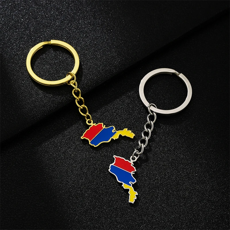 Fashion Enamel Armenia Map Flag Keychain Stainless Steel Gold Silver Color Armenians Outline Emblem Ethnic Patriotic Jewelry