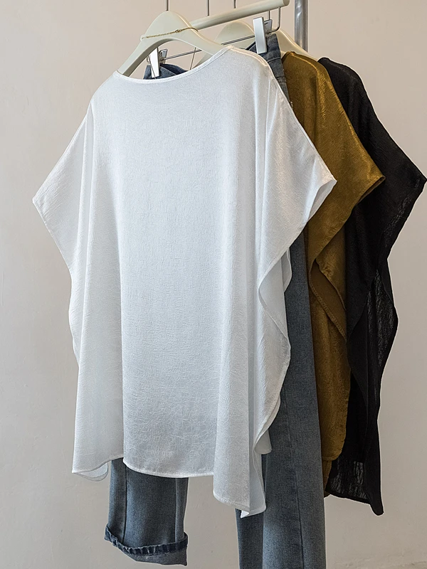 Ele Acetato Raso da donna irt Summer Faion Allentato Casual Texture asimmetrica Batwing Sve Top Pendolarismo Vintage Sle
