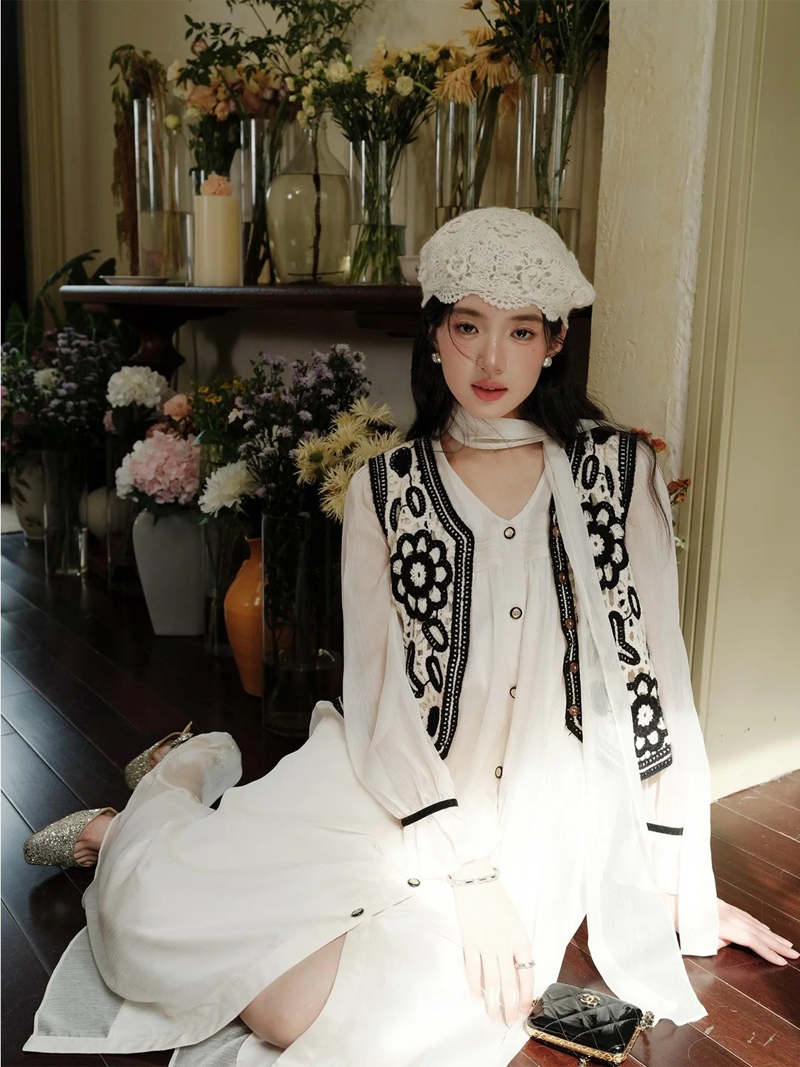 

Ele Lady Angel Fall Long Sve Purple Chiffon Dr Women's Luxury Dr Casual A-Line Skirt French Sle